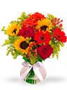 Bouquet estivo di girasoli e rose rosse